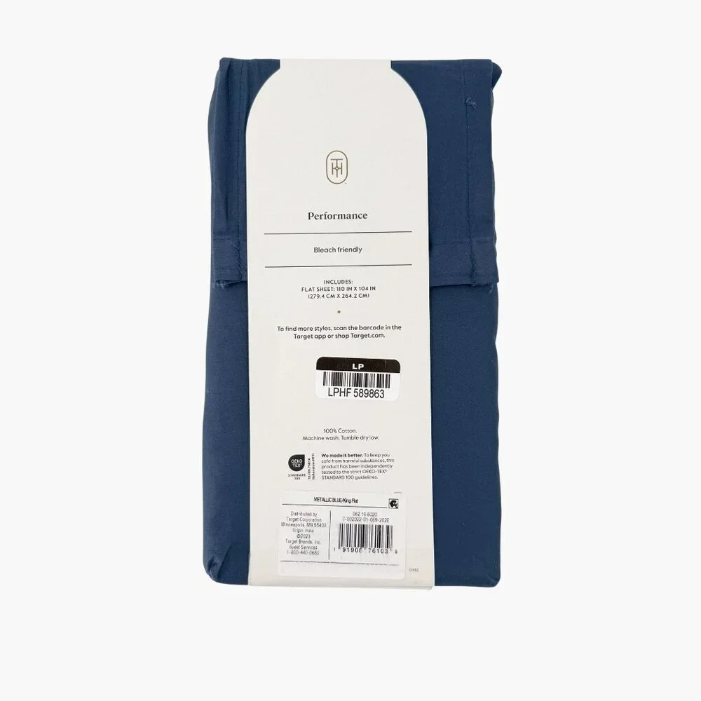 NEW Threshold 400 Thread Count Performance Flat Sheet - King - Metallic Blue